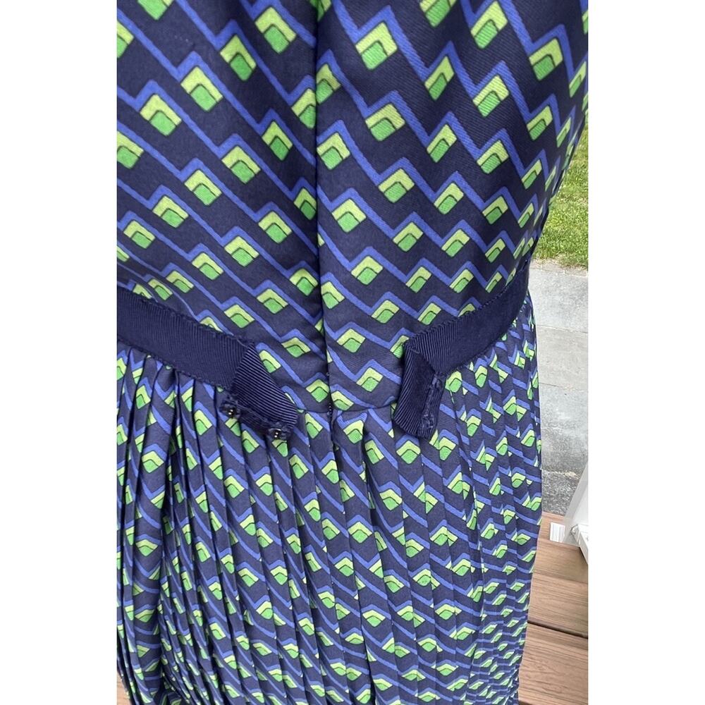 Shoshanna Paulette Micro-pleat Sleeveless Knee Length Dress, Blue/Green Print 6 - Picture 15 of 16